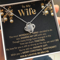 14k White Gold Finish Knot Pendant Necklace, Love Knot Necklace for Wife, Romantic Christmas Jewelry Present