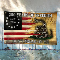 250 Years of Freedom Flag 1776-2026 | Gadsden Dont Tread On Me Rattlesnake | Double-Sided Polyester House Flag | Patriotic Americana Decor Gift