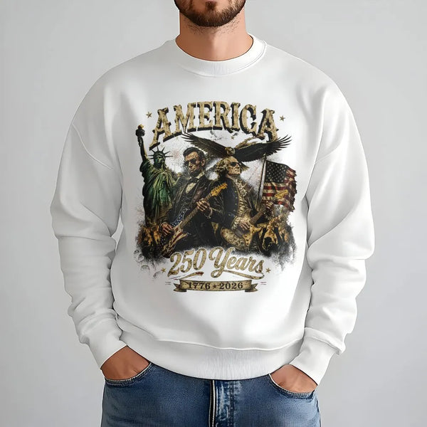 America 250 Years Sweatshirt | George Washington Abraham Lincoln Founding Fathers Art | Premium Cotton Polyester Blend | Patriotic Gift for History Lovers