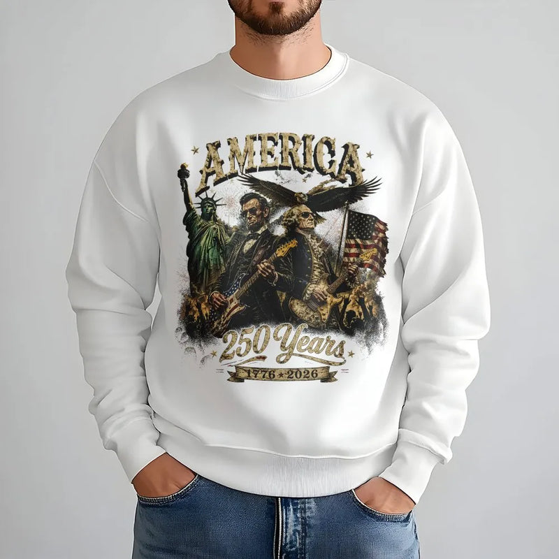 America 250 Years Sweatshirt | George Washington Abraham Lincoln Founding Fathers Art | Premium Cotton Polyester Blend | Patriotic Gift for History Lovers