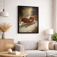 Snowy Forest Winter Canvas Art, Vintage Red Christmas Sleigh Canvas Print, Festive Holiday Canvas Wall Decor, Christmas Landscape Canvas