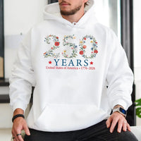 250 Years USA 1776-2026 Hoodie | Botanical Floral Commemorative Graphic | Premium Cotton-Blend | Patriotic Gift for Independence Day