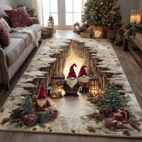 3D Snowy Canyon Illusion Floor Mat, Christmas Gnome Area Rug, Soft Non-Slip Winter Landscape Rug, Holiday Living Room Decor Present