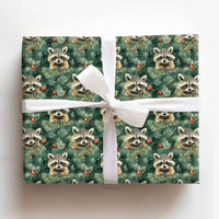 Woodland Animal Gift Wrap, Raccoon Christmas Wrapping Paper, Adorable Watercolor Winter Wrapping Paper, Evergreen Holiday Gift Wrap, Xmas Paper