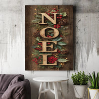 Rustic Pinecone Wreath Canvas Print, Noel Christmas Canvas Wall Art, Holiday Berry Canvas Sign, Festive Winter Wall Decor, Xmas Home Present