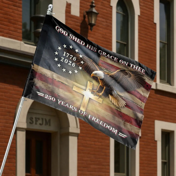 Patriotic Christian House Flag | 250 Years of Freedom USA 250th Anniversary Eagle and Cross | Double-Sided Premium Weatherproof Polyester | Premium American Pride Gift