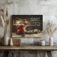 Religious Christmas Wall Art, Santa Kneeling Before Baby Jesus Canvas Art, Christian Nativity Print, Holiday Home Decor Present