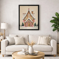 Whimsical Holiday Canvas Print, Gingerbread House Christmas Canvas Wall Art, Candy Cane Winter Wall Decor, Festive Christmas Season Present