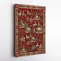 Vintage Winter Scene Canvas Print, Christmas Village Canvas Wall Art, Reindeer Sleigh Holiday Wall Art, Traditional Christmas Canvas Decor