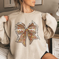 Coquette Holiday Cookie Sweater, Gingerbread Bow Christmas Sweatshirt, Adorable Xmas Graphic Crewneck, Winter Pullover, Festive Present for Women