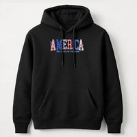 America 250 Years of Freedom Hoodie | Patriotic Red White Blue Patterned Letters | Soft Cotton-Polyester Blend | 4th of July Gift for Patriots
