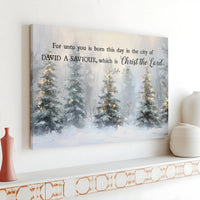 Snowy Winter Forest Christmas Scripture Poster, Luke 2:11 Bible Verse Wall Art, Christian Holiday Print, Digital Download Pine Decor