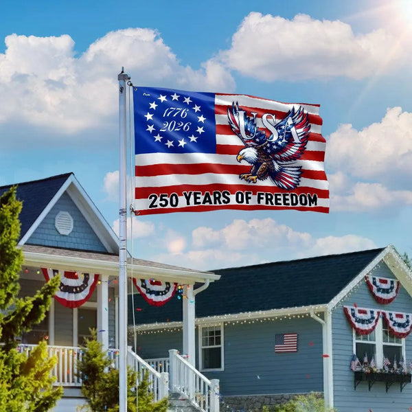 250 Years Of Freedom Flag | Bald Eagle Patriotic 1776-2026 | Weather-Resistant Polyester | USA Semiquincentennial Gift