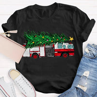 Retro Red Truck Holiday Graphic Tee, Vintage Christmas Tree Truck T-Shirt, Merry Christmas Winter Shirt, Xmas Present for Men and Women