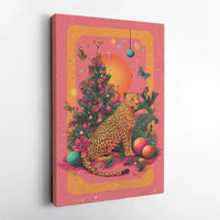 Tropical Holiday Canvas Poster, Leopard Christmas Tree Art, Funky Safari Xmas Wall Art Print, Festive Decor, Printable Digital Download
