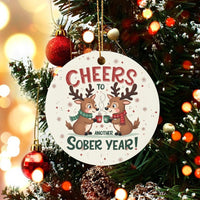 Reindeer Recovery Christmas Ornament, Cheers to Another Sober Year Ceramic Ornament, Sobriety Milestone Keepsake Ornament for Friend