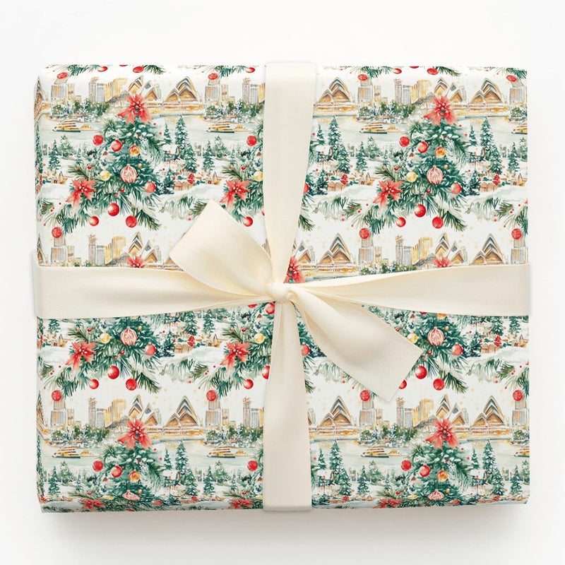 Australia City Skyline Gift Wrap, Sydney Opera House Christmas Wrapping Paper, Watercolor Holiday Wrap, Travel Christmas Wrapping Paper