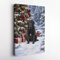 Snowy Christmas Tree Dog Wall Art, Black Labrador Christmas Canvas, Holiday Labrador Canvas Print, Winter Dog Lover Wall Decor, Lab Mom Present