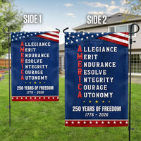 250 Years of Freedom Garden Flag | AMERICA Acrostic Patriotic Design | Double-Sided Polyester | 1776-2026 Commemorative Gift