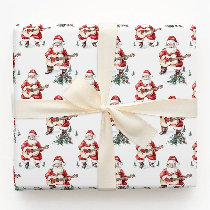 Acoustic Guitar Santa Wrapping Paper, Watercolor Santa Guitar Wrapping Paper, Musician Christmas Wrapping Paper, Holiday Gift Wrap Roll