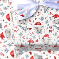 Santa Hat Animal Gift Wrap, Adorable Baby Elephant Christmas Wrapping Paper, Winter Foliage Baby Elephant Wrapping Paper, Holiday Wrapping Paper