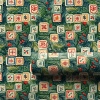 Retro Snowflake Pine Gift Wrap, Vintage Tile Christmas Wrapping Paper, Holly Berry Holiday Wrapping Paper, Nostalgic Xmas Gift Wrap Roll
