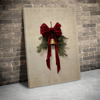 Rustic Christmas Bell Canvas Print, Christmas Jingle Bell Wall Art, Farmhouse Christmas Pine Decor, Holiday Print, Digital Download Poster