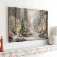 Snowy Woods Path Canvas Print, Enchanted Winter Forest Canvas Wall Art, Seasonal Christmas Landscape Canvas Decor, Comfy Cabin Wall Art