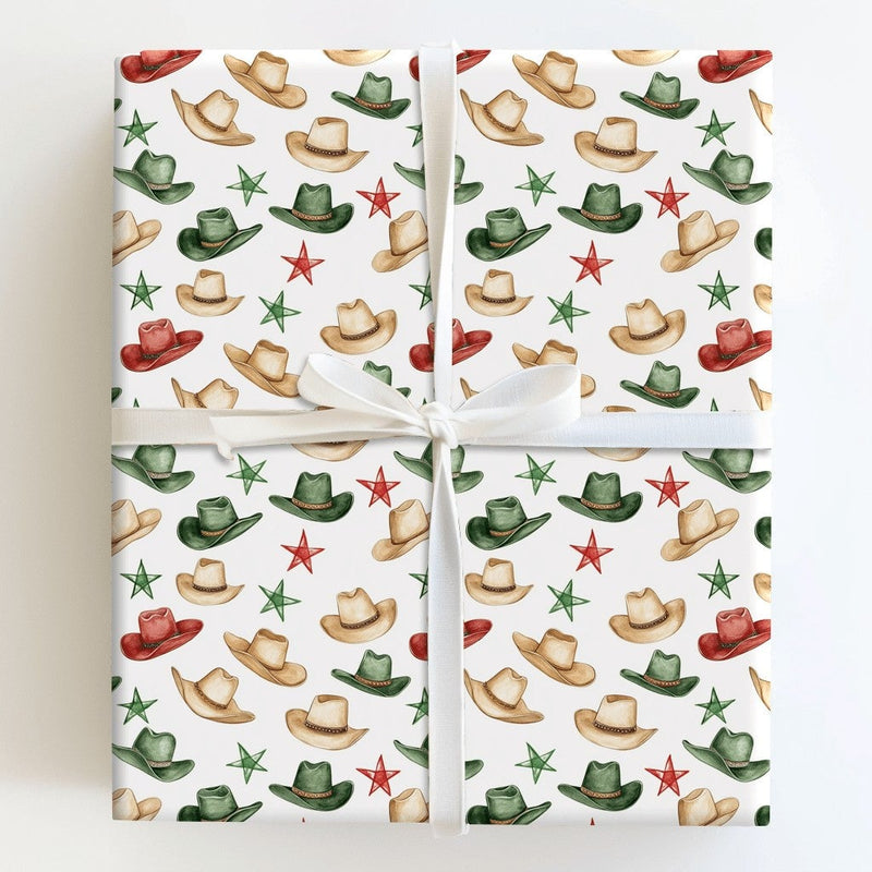 Cowboy Hat Holiday Gift Wrap Roll, Western Christmas Wrapping Paper, Rustic Country Xmas Wrapping Paper, Western Holiday Gift Wrap Paper