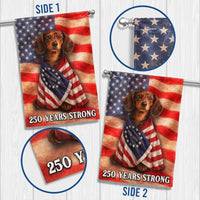 Dachshund Garden Flag Patriotic American 250 Years Strong | Double-Sided Premium Polyester | Outdoor Yard Decor for Dog Lovers