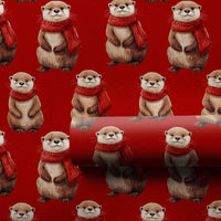 Adorable Animal Christmas Wrapping Paper, Red Scarf Otter Wrapping Paper, Festive Holiday Otter Gift Wrap, Animal Lover Present Wrapping Roll