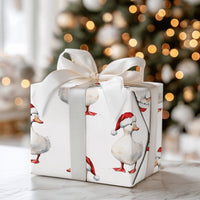 Watercolor Santa Hat Duck Gift Wrap, Christmas Duck Wrapping Paper, Adorable Holiday Bird Paper, Festive Animal Lover Xmas Gift Wrapping Paper