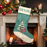 Tropical Bird Holiday Stocking, Pink Flamingo Christmas Stocking, Personalized Christmas Stocking, Coastal Fireplace Mantel Decor Xmas Present