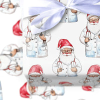 White Lab Coat Christmas Gift Wrap, Doctor Santa Wrapping Paper, Watercolor Medical Santa Wrapping Paper, Nurse Doctor Holiday Gift Wrap