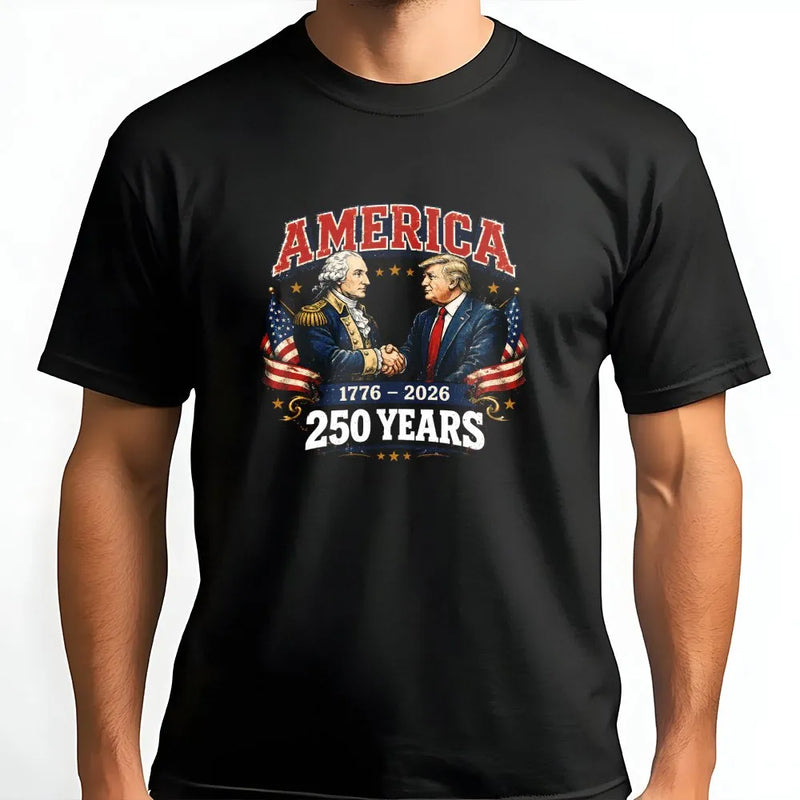 America 250 Years T-Shirt | 1776-2026 Founding Fathers Handshake Graphic | 100% Soft Breathable Cotton | Patriotic Gift for History Enthusiasts