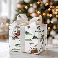 Watercolor Golf Cart Christmas Gift Wrap, Golfing Santa Wrapping Paper, Golfer Dad Holiday Wrapping Paper, Sports Fan Wrapping Paper Roll