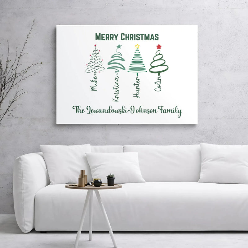 Custom Names Holiday Canvas Print, Personalized Family Christmas Tree Wall Art, Festive Winter Decor, Digital Download