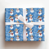 Western Holiday Gift Wrap, Cowboy Snowman Christmas Wrapping Paper, Rustic Winter Snowman Wrapping Paper, Country Festive Present Wrap Roll