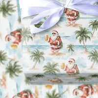 Beer Drinking Santa Gift Wrap, Tropical Beach Santa Wrapping Paper, Palm Tree Christmas Present Paper, Summer Holiday Wrapping Paper Roll