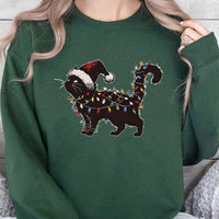 Humorous Black Cat in Holiday Lights Crewneck, Cat Christmas Sweatshirt, Festive Kitty Holiday Sweater, Comfy Animal Lover Graphic Pullover