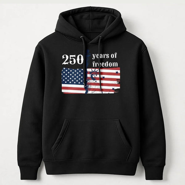 250 Years of Freedom Hoodie | American Flag Statue of Liberty Graphic | Soft Cotton Blend Sweatshirt | Patriotic USA Anniversary Gift