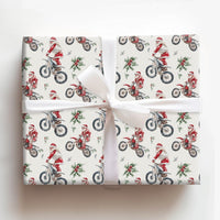 Dirt Bike Santa Claus Gift Wrap, Motocross Santa Christmas Wrapping Paper, Biker Holiday Wrapping Paper, Motorcycle Christmas Gift Wrap
