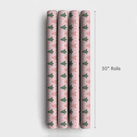 Whimsical Bow Holiday Gift Wrap, Pink Christmas Tree Wrapping Paper, Adorable Green Tree Present Paper, Modern Pastel Christmas Wrapping Paper