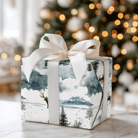 Winter Forest Gift Wrap, Watercolor Moose Wrapping Paper, Snowy Mountain Holiday Wrapping Paper, Rustic Christmas Gift Wrapping Paper