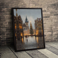 Old Town Square Winter Canvas Wall Art, Prague Christmas Market Canvas Print, European Travel Holiday Canvas, Festive Cityscape Print
