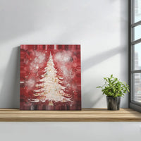 Textured Pine Crimson Snowfall Painting, Christmas Tree Canvas Wall Art, Holiday Home Decor, Winter Printable Digital Download