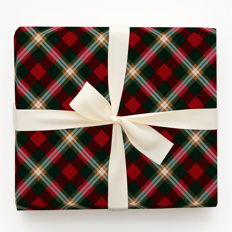 Diagonal Plaid Christmas Gift Wrap, Red and Green Tartan Wrapping Paper, Traditional Holiday Wrapping Paper, Classic Winter Gift Wrap Roll