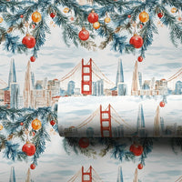 Golden Gate Bridge Gift Wrap, San Francisco Skyline Wrapping Paper, Bay Area Christmas Gift Wrap, Watercolor Holiday Wrapping Paper