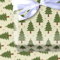 Retro Green Pine Tree Gift Wrap, Christmas Tree Wrapping Paper, Holiday Snowflake Wrapping Paper, Adorable Seasonal Xmas Gift Wrap Roll