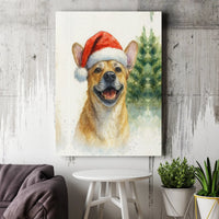 Festive Dog Holiday Poster, Watercolor Christmas Puppy in Santa Hat Wall Art, Adorable Winter Animal Pet Print, Digital Download Seasonal Decor